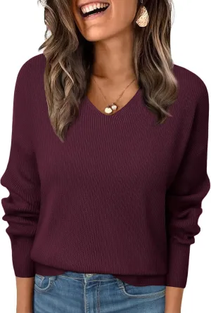 LILLUSORY Womens V Neck Sweater Long Sleeve Shirts Fall Fashion Clothes 2025 Knit Trendy Slim Fitted Tops