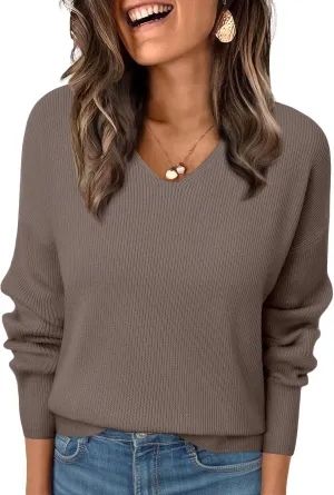 LILLUSORY Womens V Neck Sweater Long Sleeve Shirts Fall Fashion Clothes 2025 Knit Trendy Slim Fitted Tops
