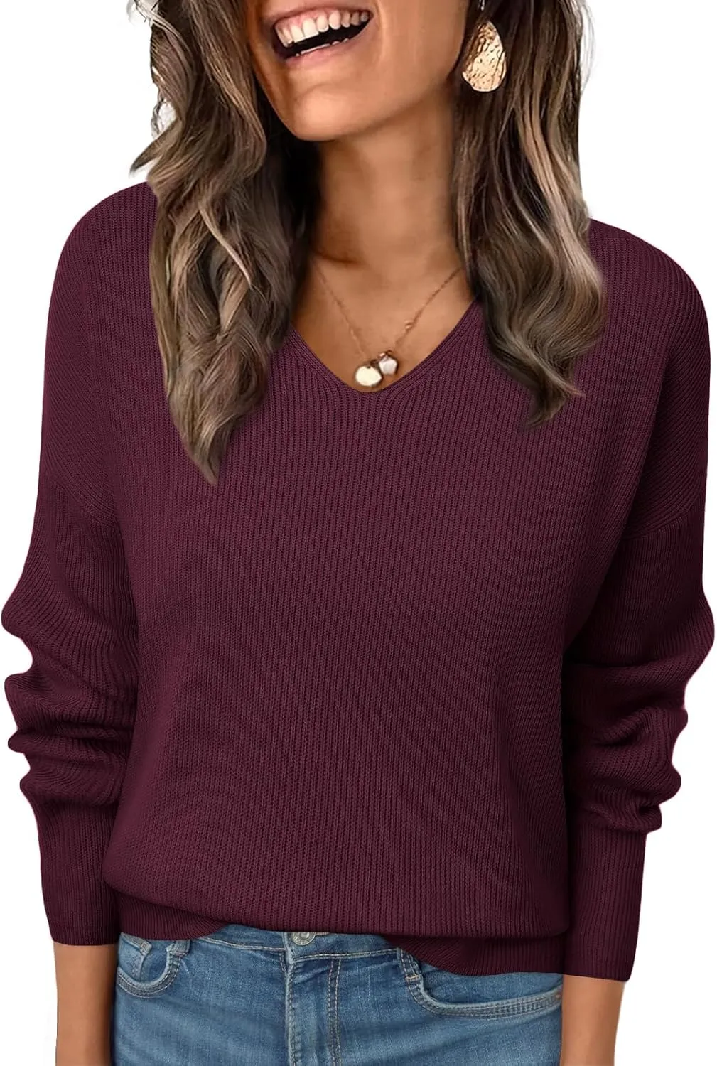 LILLUSORY Womens V Neck Sweater Long Sleeve Shirts Fall Fashion Clothes 2025 Knit Trendy Slim Fitted Tops