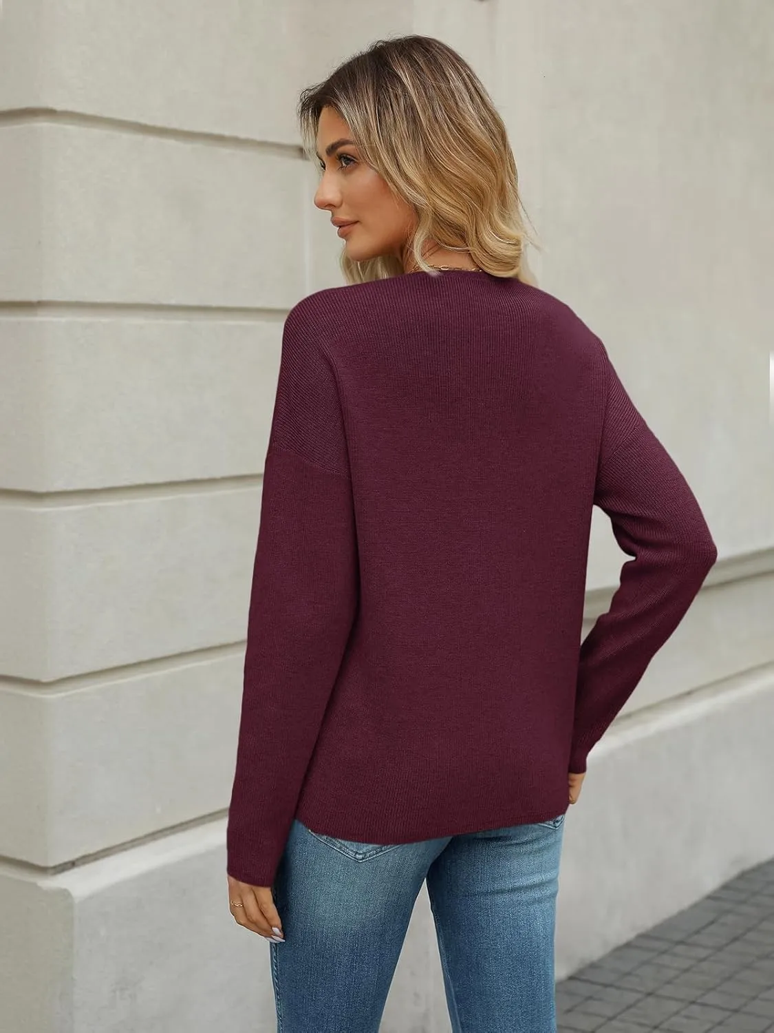 LILLUSORY Womens V Neck Sweater Long Sleeve Shirts Fall Fashion Clothes 2025 Knit Trendy Slim Fitted Tops
