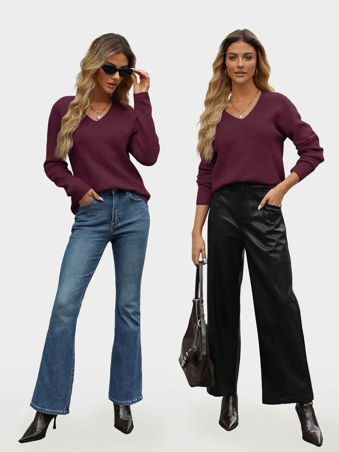 LILLUSORY Womens V Neck Sweater Long Sleeve Shirts Fall Fashion Clothes 2025 Knit Trendy Slim Fitted Tops