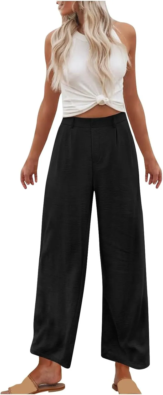 Linen Pants for Women High Waisted Wed Leg Palazzo Pants Summer Casual Lounge Trousers Trendy Vacation Outfits