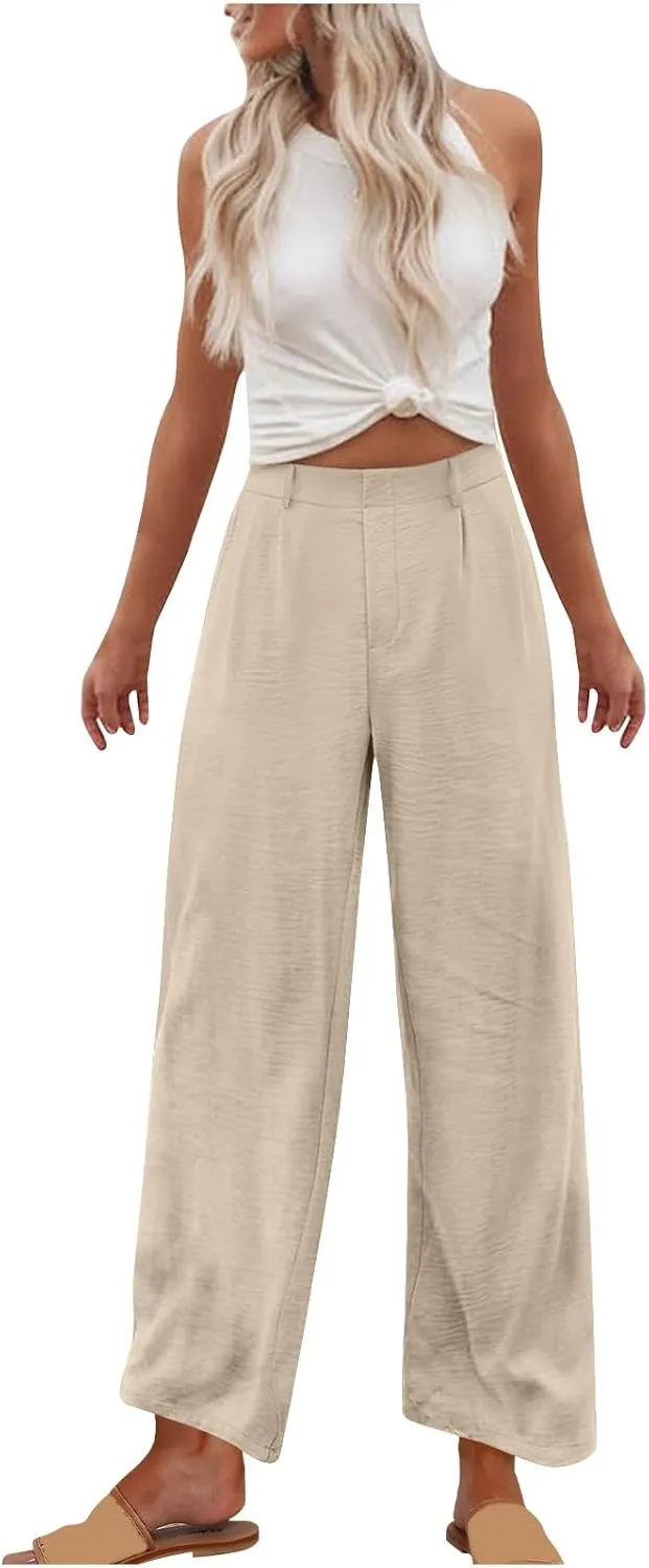 Linen Pants for Women High Waisted Wed Leg Palazzo Pants Summer Casual Lounge Trousers Trendy Vacation Outfits