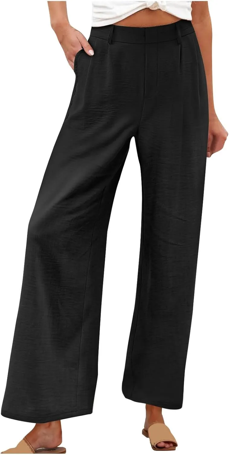 Linen Pants for Women High Waisted Wed Leg Palazzo Pants Summer Casual Lounge Trousers Trendy Vacation Outfits
