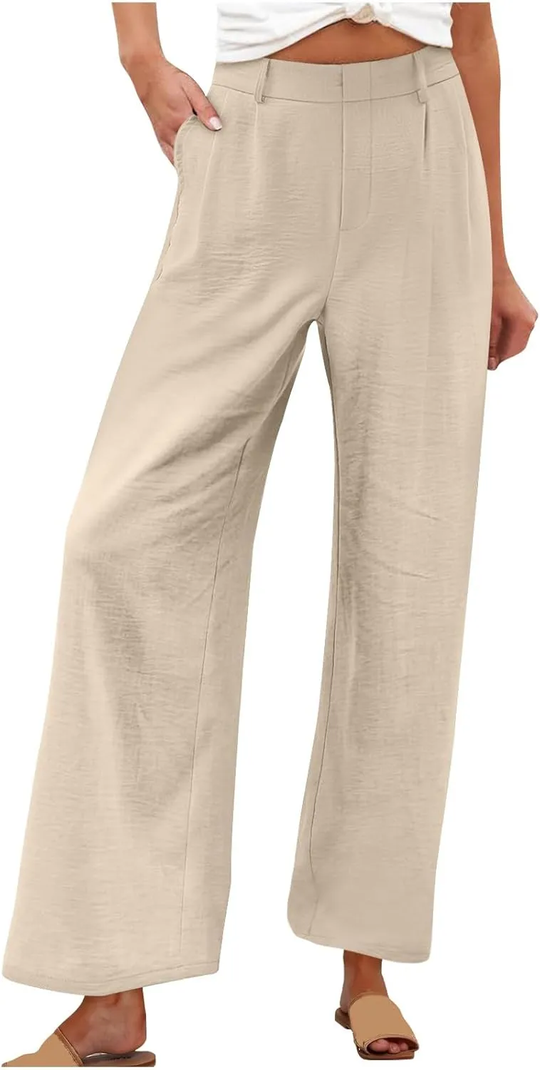 Linen Pants for Women High Waisted Wed Leg Palazzo Pants Summer Casual Lounge Trousers Trendy Vacation Outfits