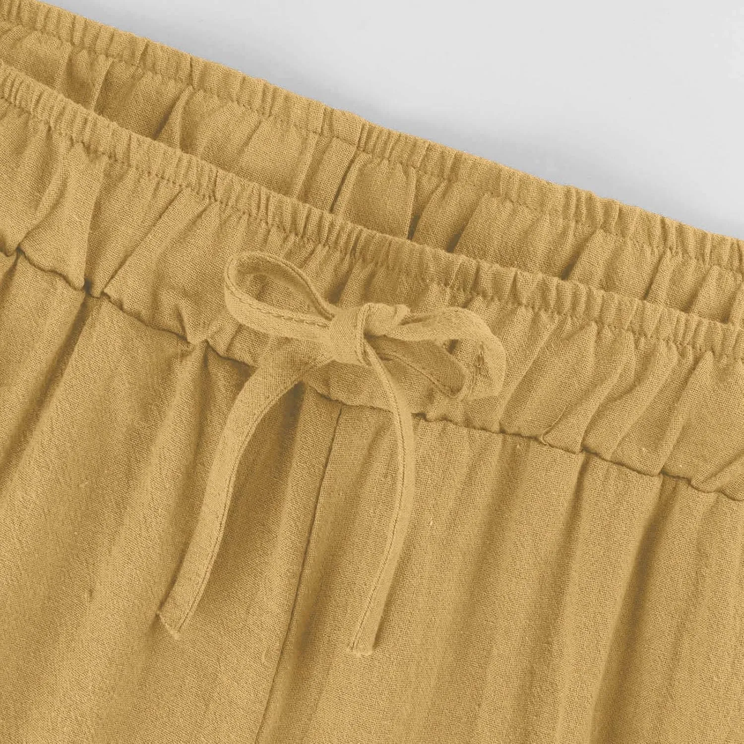 Linen Pants Women Summer Casual Wed Leg Lounge Trousers Drawstring High Waist Cropped Capri Pants Boho Beach Outfits