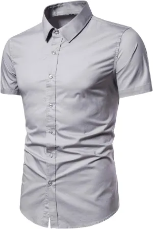 LOCALMODE Men's Regular Fit Cotton Business Casual Shirt Solid Short Sleeve Button Down Dress Shirts