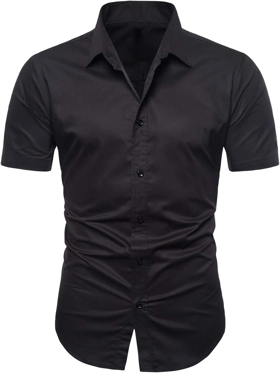 LOCALMODE Men's Regular Fit Cotton Business Casual Shirt Solid Short Sleeve Button Down Dress Shirts