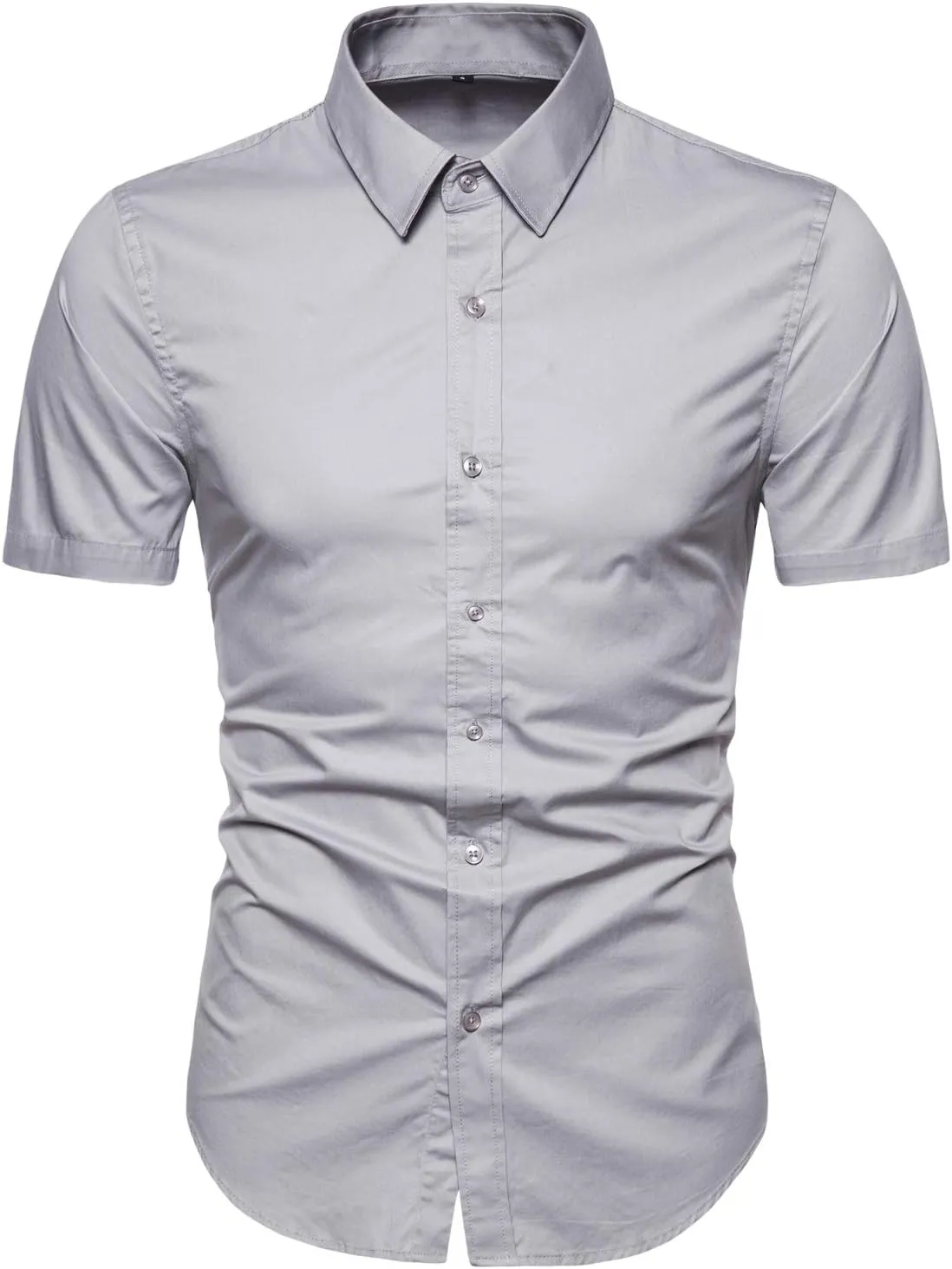 LOCALMODE Men's Regular Fit Cotton Business Casual Shirt Solid Short Sleeve Button Down Dress Shirts