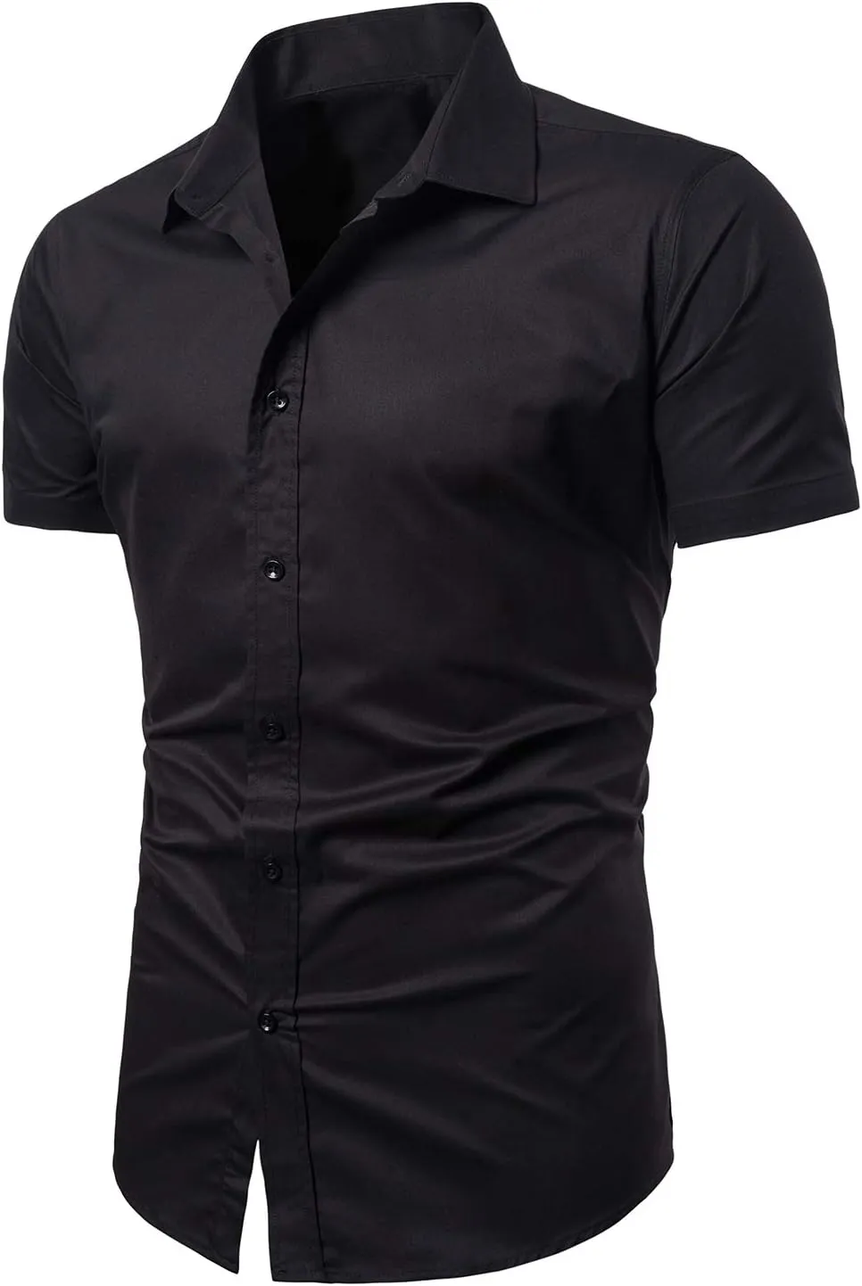 LOCALMODE Men's Regular Fit Cotton Business Casual Shirt Solid Short Sleeve Button Down Dress Shirts