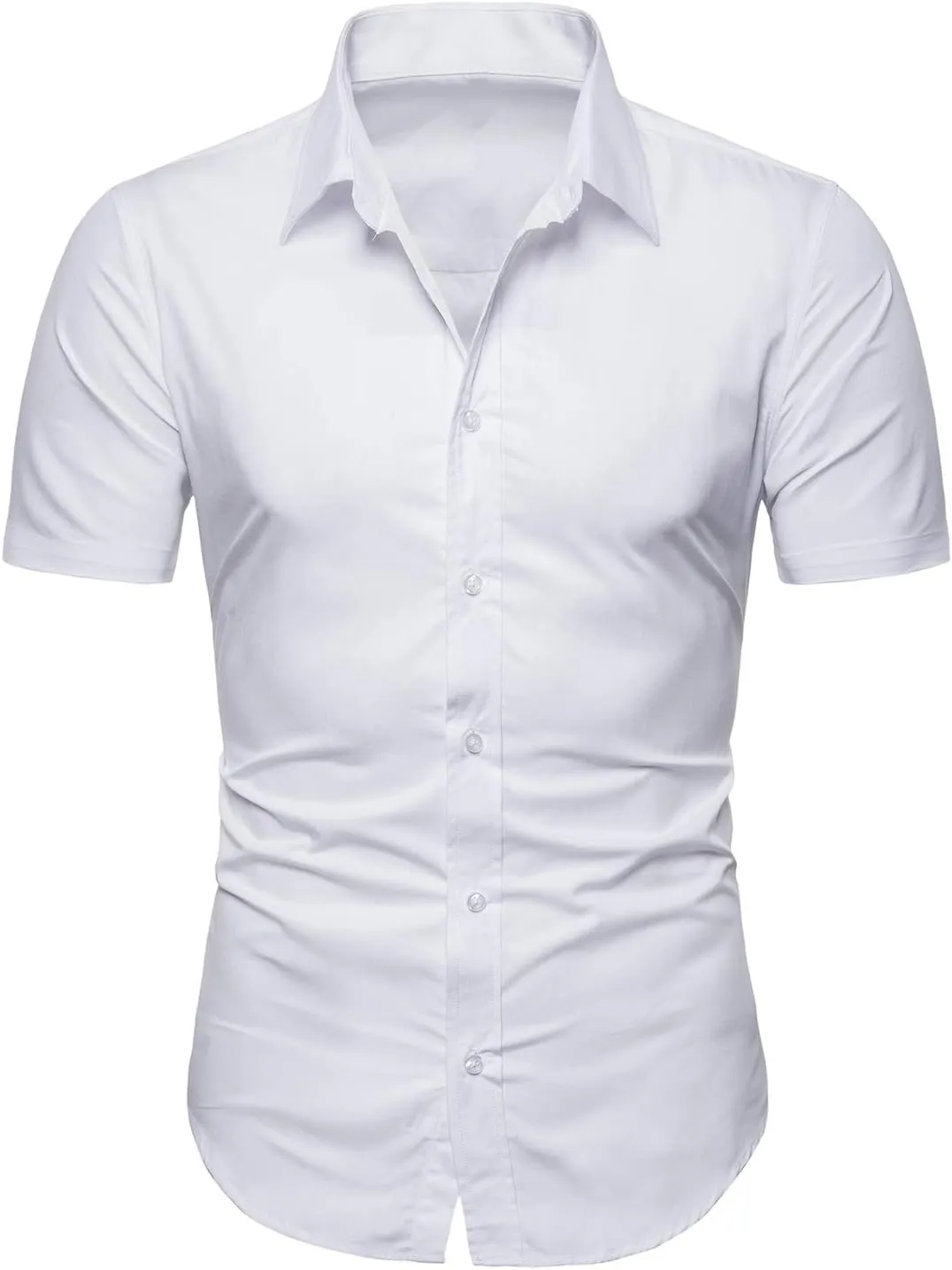 LOCALMODE Men's Regular Fit Cotton Business Casual Shirt Solid Short Sleeve Button Down Dress Shirts