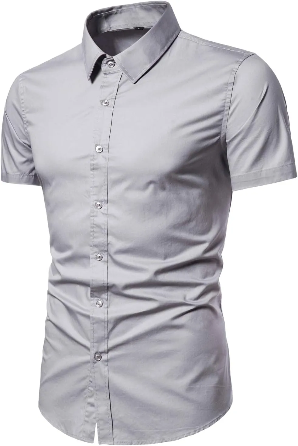 LOCALMODE Men's Regular Fit Cotton Business Casual Shirt Solid Short Sleeve Button Down Dress Shirts