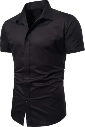 LOCALMODE Men's Regular Fit Cotton Business Casual Shirt Solid Short Sleeve Button Down Dress Shirts