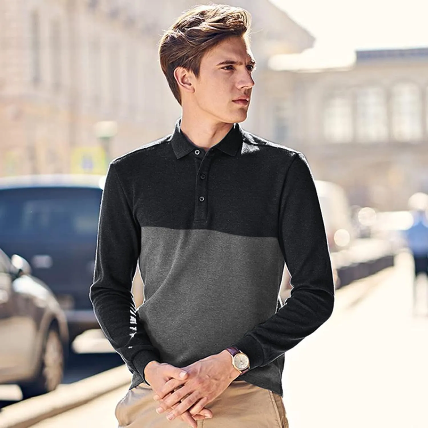 Long Sleeve Polo Shirts for Men Casual Dress Polo Tee Shirts Lightweight Quick Dry Collared Golf Shirt