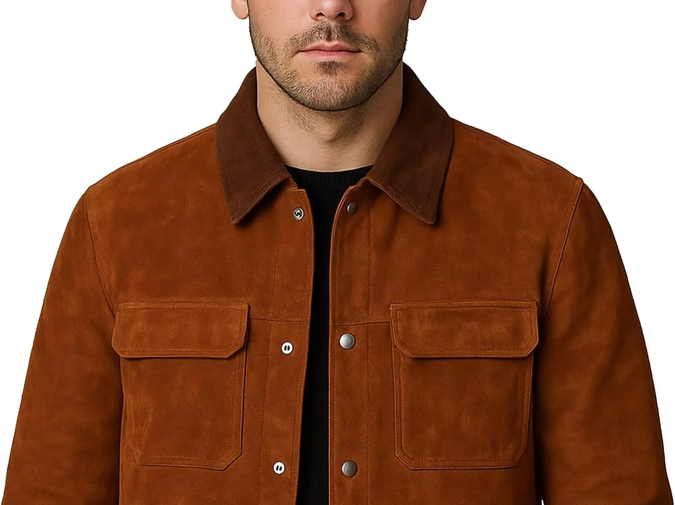 LP-FACON Mens Trucker Suede Leather Jacket-The Part II Brown Leather Jacket