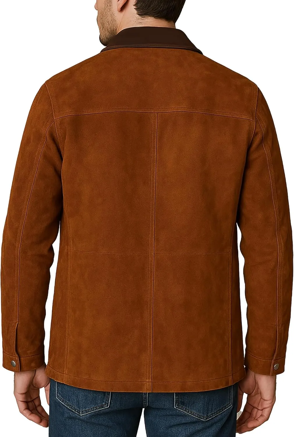 LP-FACON Mens Trucker Suede Leather Jacket-The Part II Brown Leather Jacket