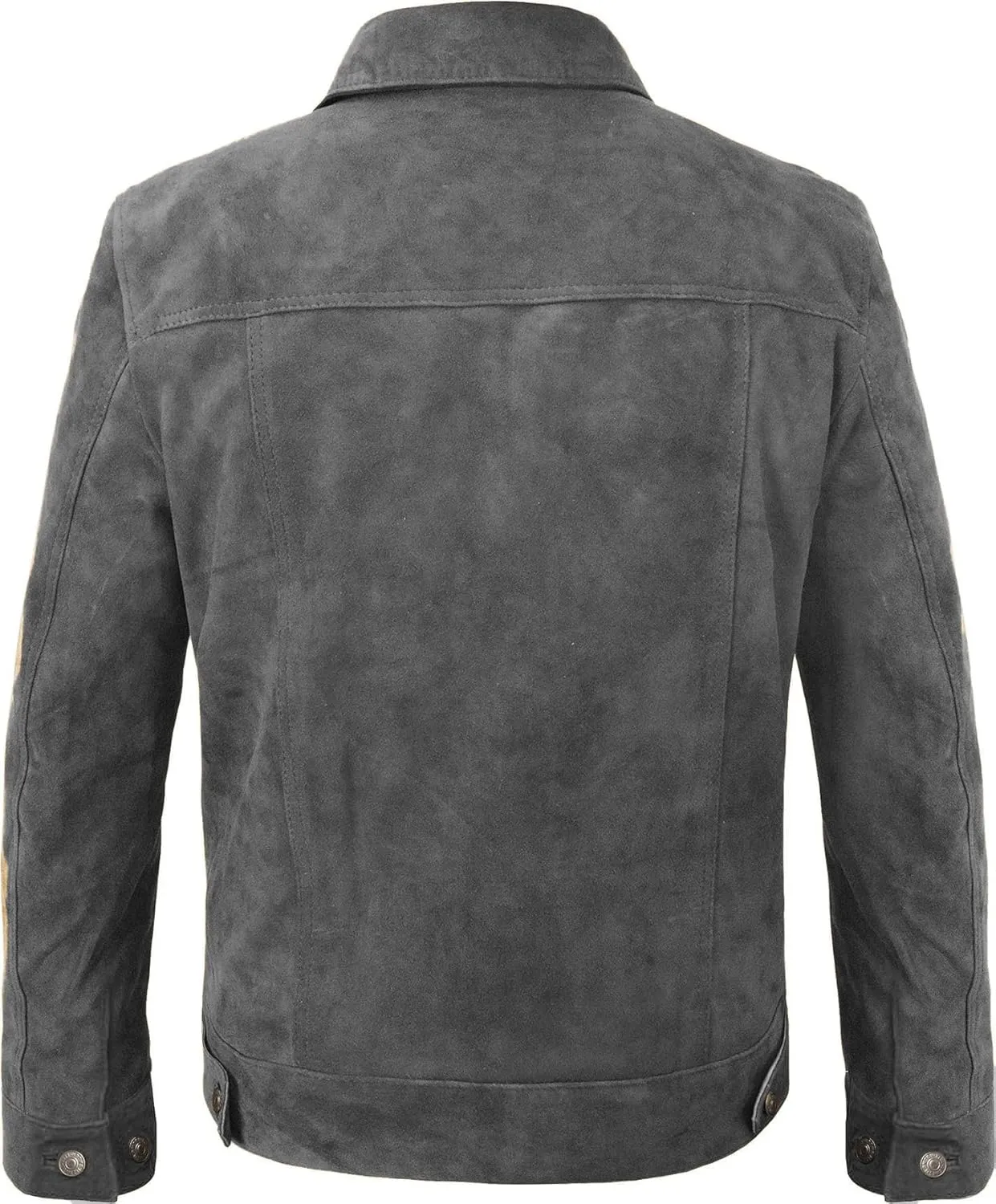 LP-FACON Mens Trucker Suede Leather Jacket - Western Style Cowboy Leather Jacket Brown/Black