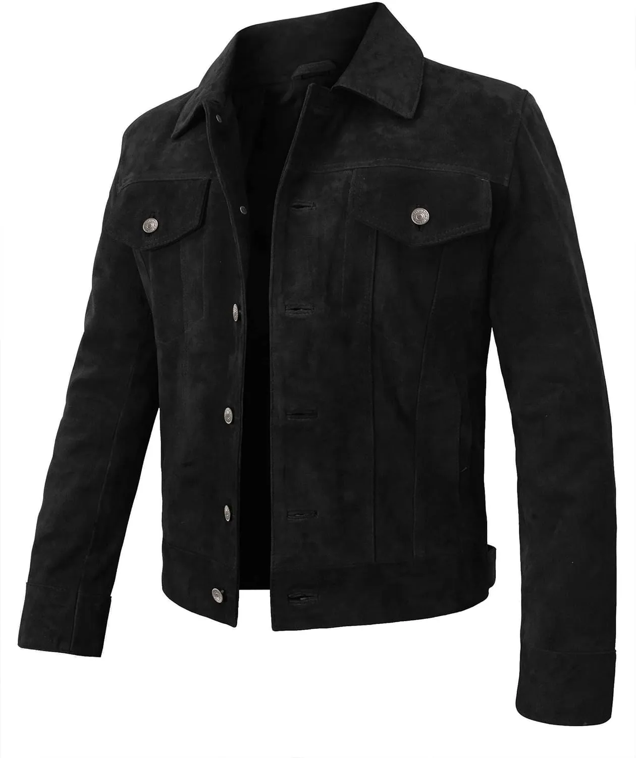LP-FACON Mens Trucker Suede Leather Jacket - Western Style Cowboy Leather Jacket Brown/Black