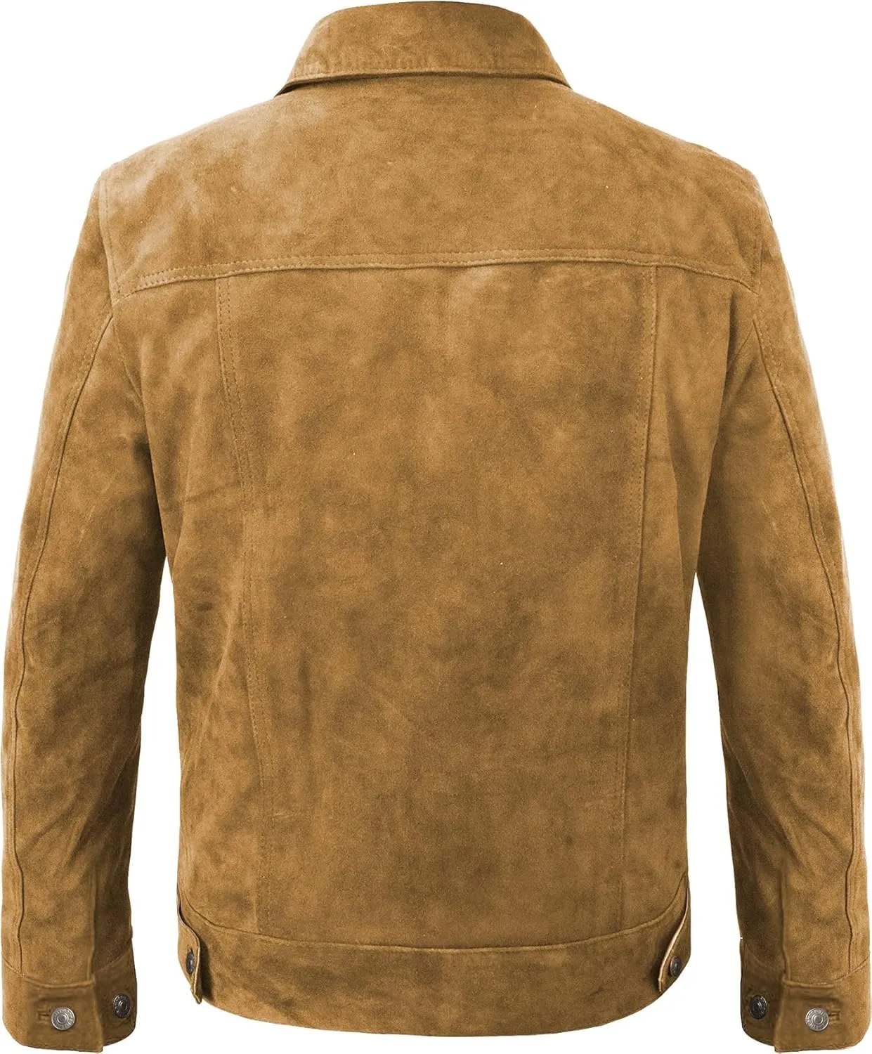 LP-FACON Mens Trucker Suede Leather Jacket - Western Style Cowboy Leather Jacket Brown/Black