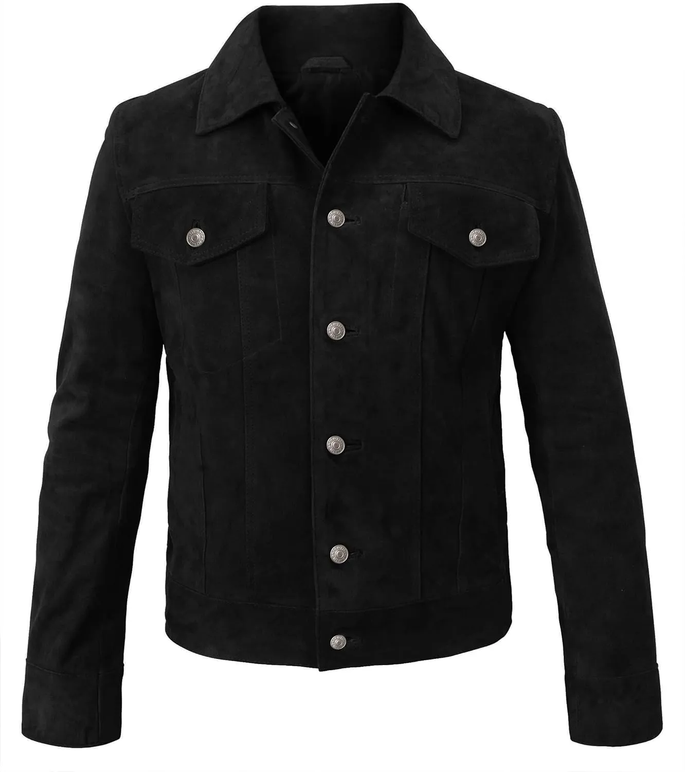 LP-FACON Mens Trucker Suede Leather Jacket - Western Style Cowboy Leather Jacket Brown/Black