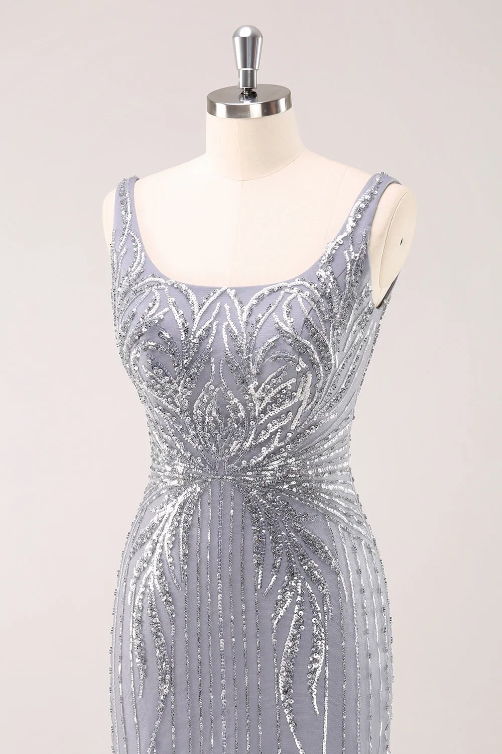 Luolandi Sparkly Grey Square Neck Short Tight Homecoming Dress with Sequins Party Dress
