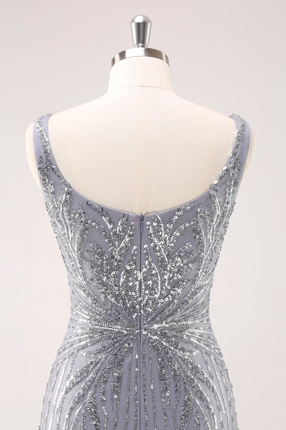 Luolandi Sparkly Grey Square Neck Short Tight Homecoming Dress with Sequins Party Dress