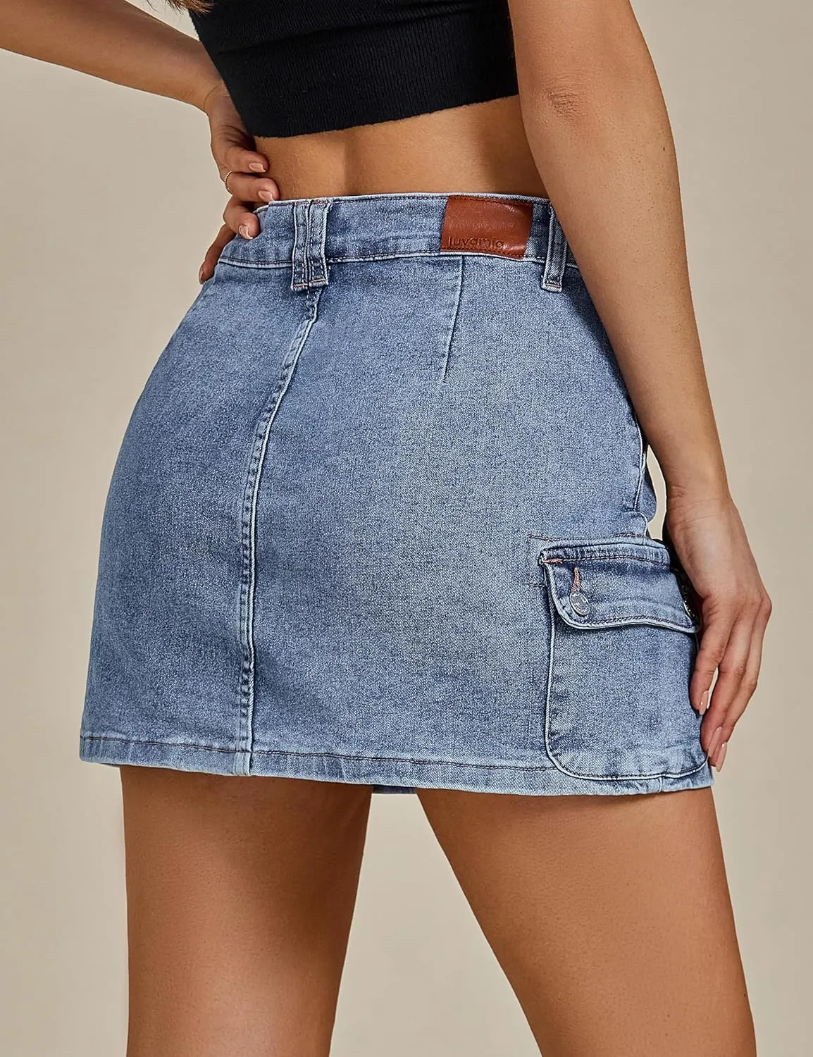 luvamia Jean Skirts for Women Denim Trendy High Waisted Mini Cargo Pockets Stretchy Short Skirt Country Concert Outfits