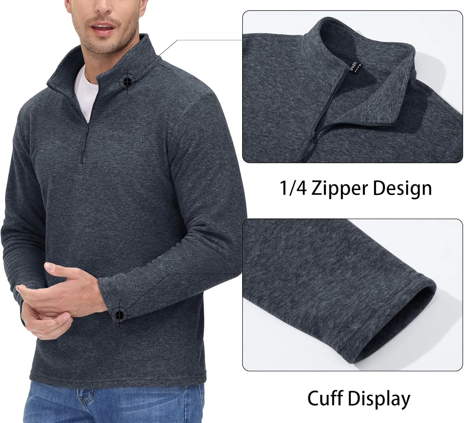 MAGCOMSEN Men's Shirts 1/4 Zip Fleece Pullover Mid-Weight Long Sleeve Sweatshirts Athletic Shirts