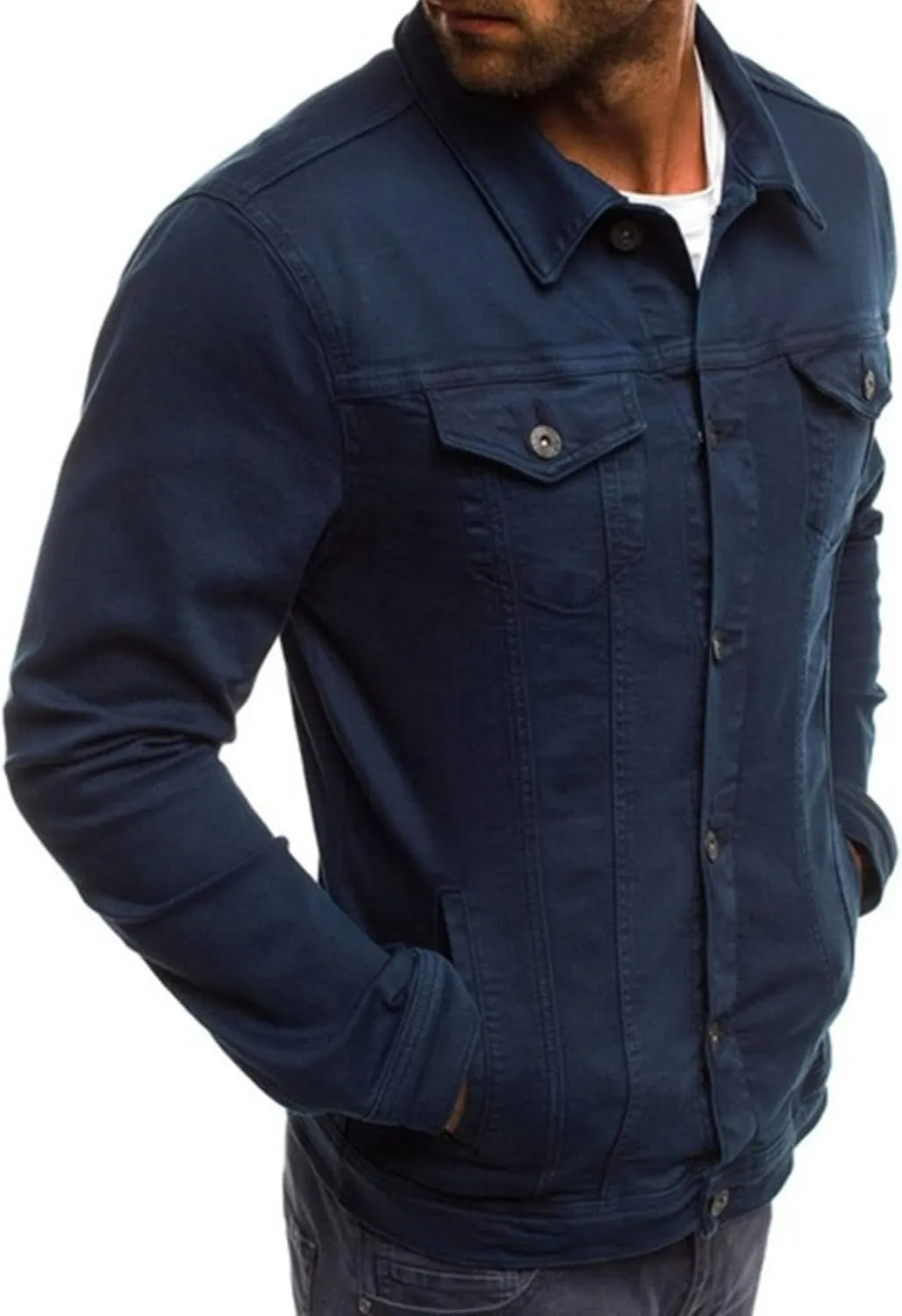 Maiyifu-GJ Men's Distressed Denim Jacket Long Sleeve Button Down Jean Coat Fashion Casual Slim Fit Trucker Biker Jackets