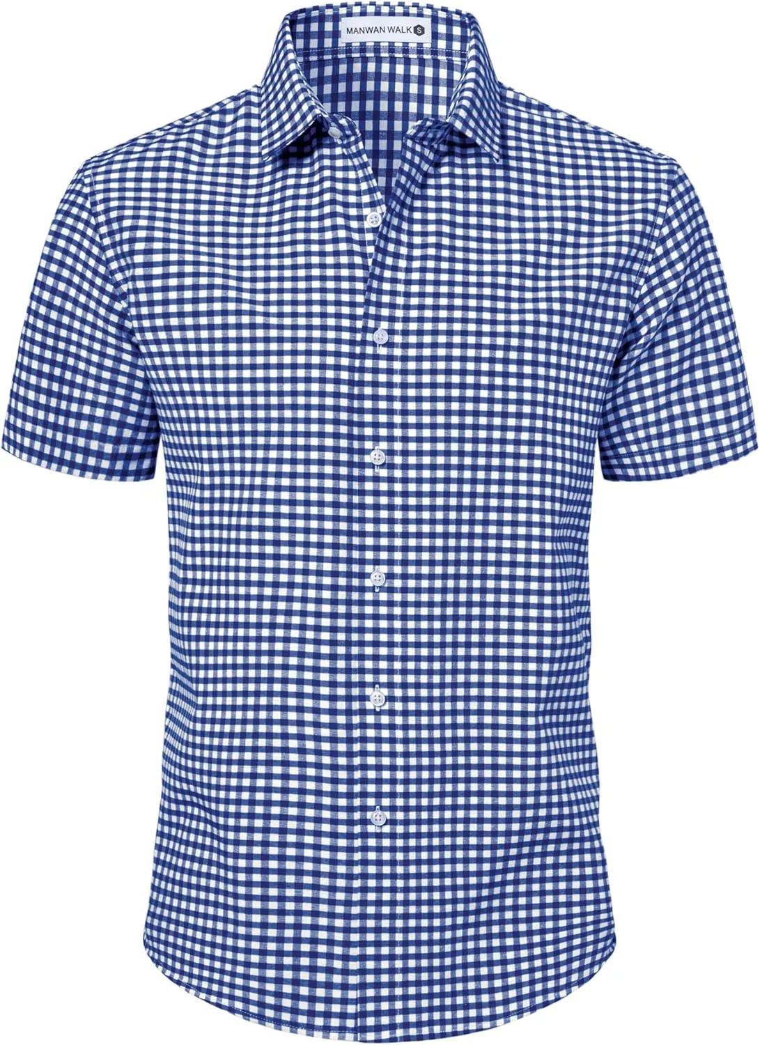Manwan walk Mens Short Sleeve Plaid Casual Button Down Shirts Gingham Regular Fit Dress Shirts