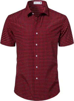 Manwan walk Mens Short Sleeve Plaid Casual Button Down Shirts Gingham Regular Fit Dress Shirts