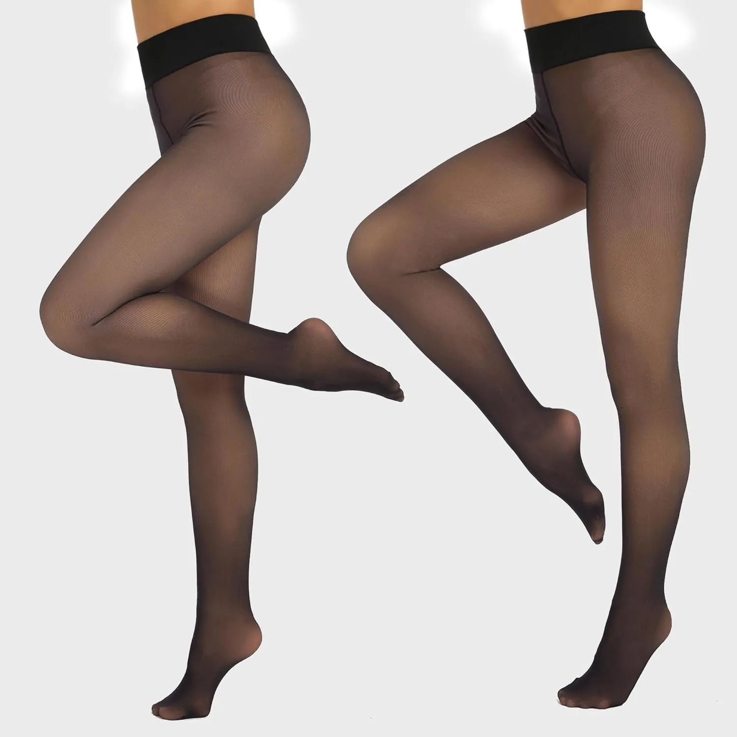 MANZI Women's Fleece Lined Faux Sheer Black Warm Tights Fake Translucent Winter High Waisted Thick Thermal Stockings