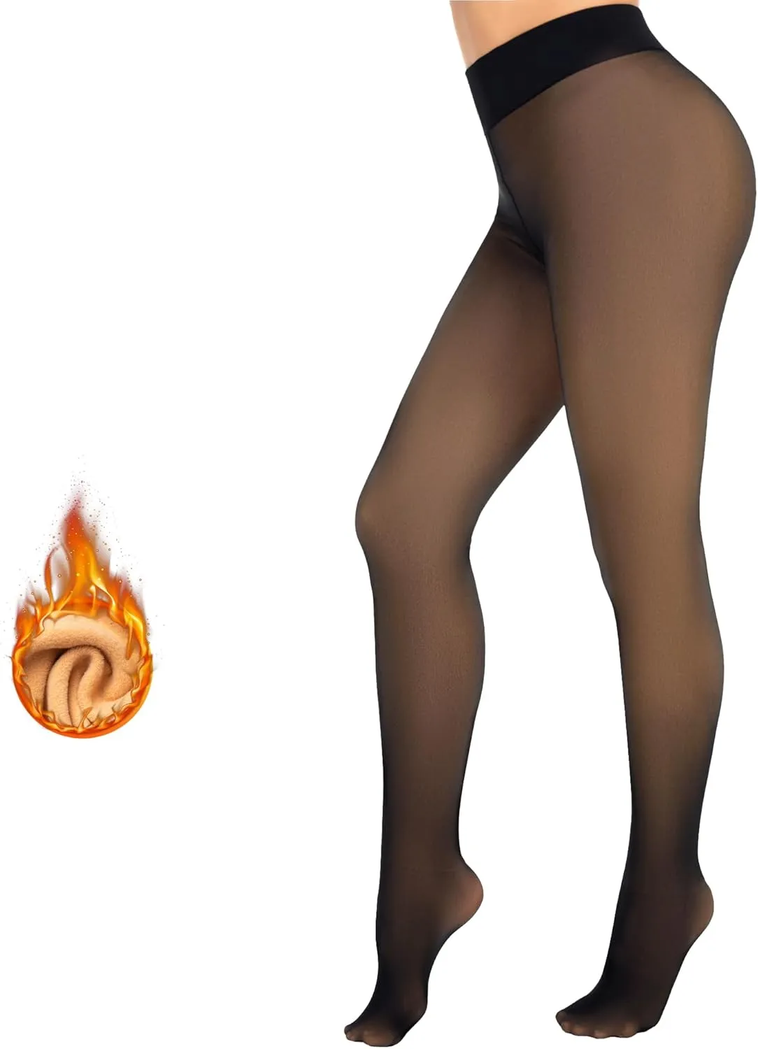 MANZI Women's Fleece Lined Faux Sheer Black Warm Tights Fake Translucent Winter High Waisted Thick Thermal Stockings