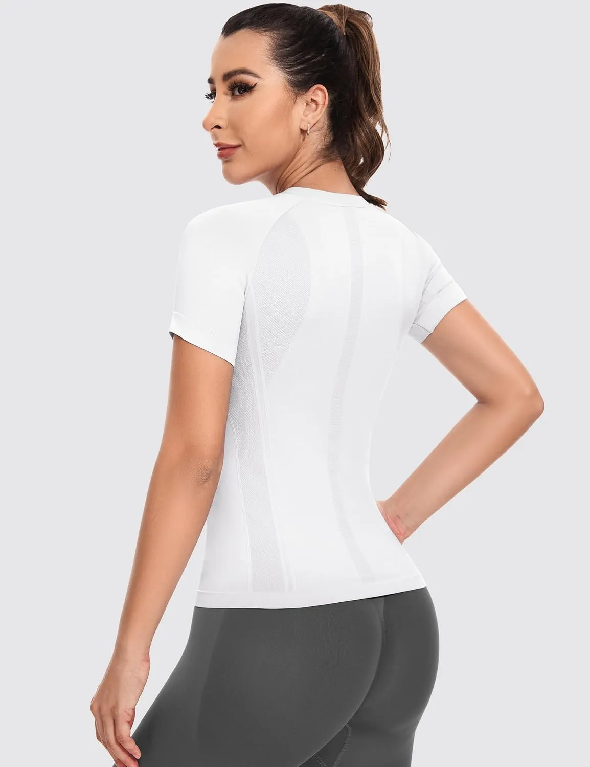 MathCat Short Sleeve Workout Tops for Women,Workout Shirts for Women,Seamless Yoga Athletic Shirts Gym Running Shirts
