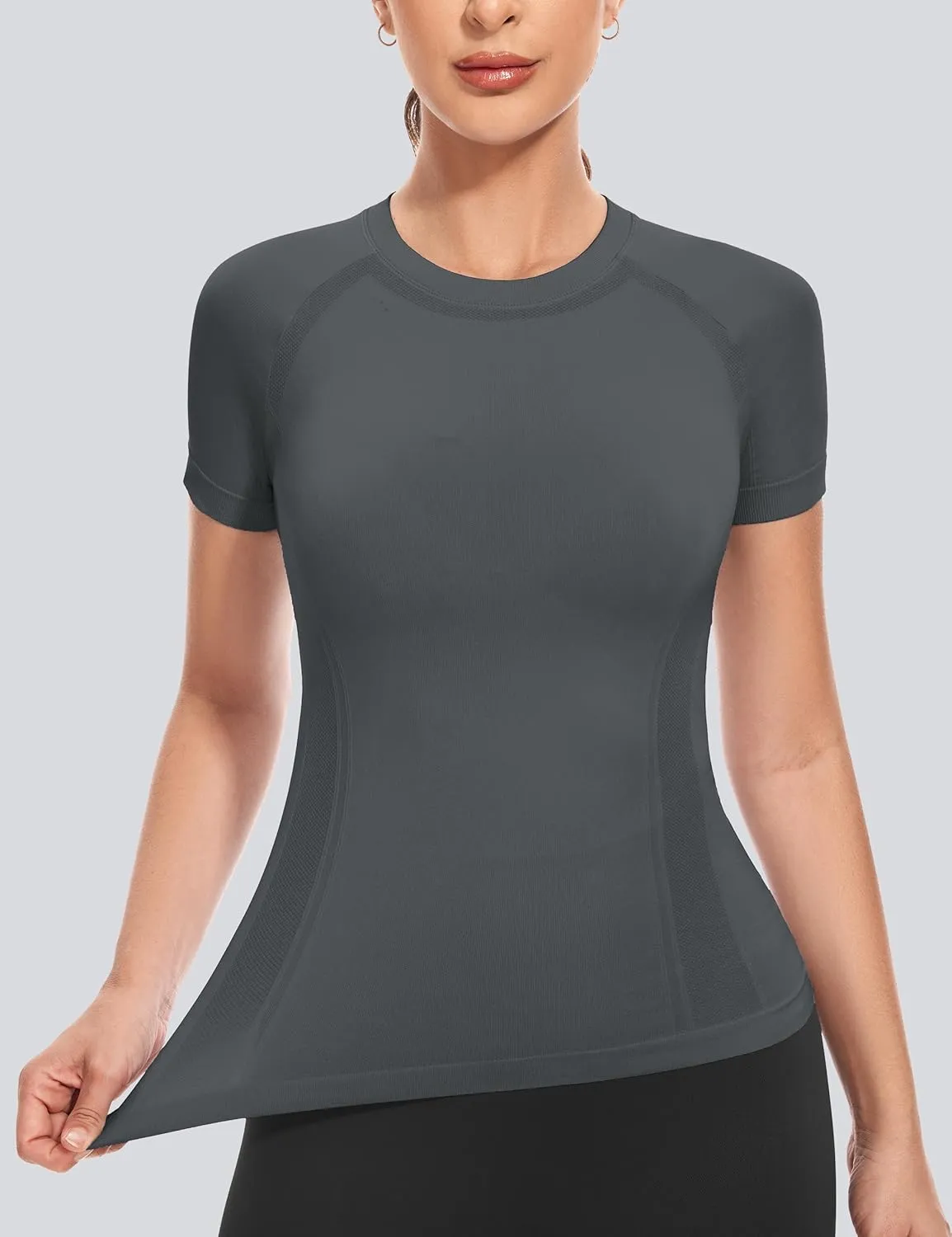 MathCat Short Sleeve Workout Tops for Women,Workout Shirts for Women,Seamless Yoga Athletic Shirts Gym Running Shirts