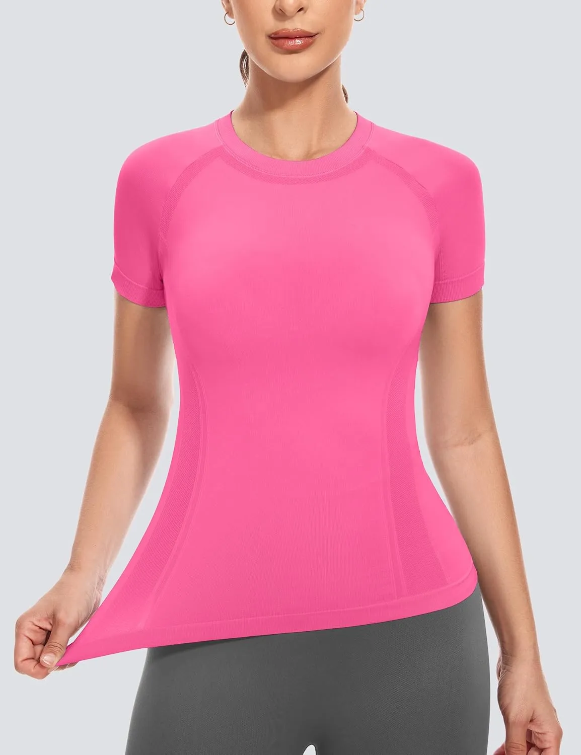 MathCat Short Sleeve Workout Tops for Women,Workout Shirts for Women,Seamless Yoga Athletic Shirts Gym Running Shirts