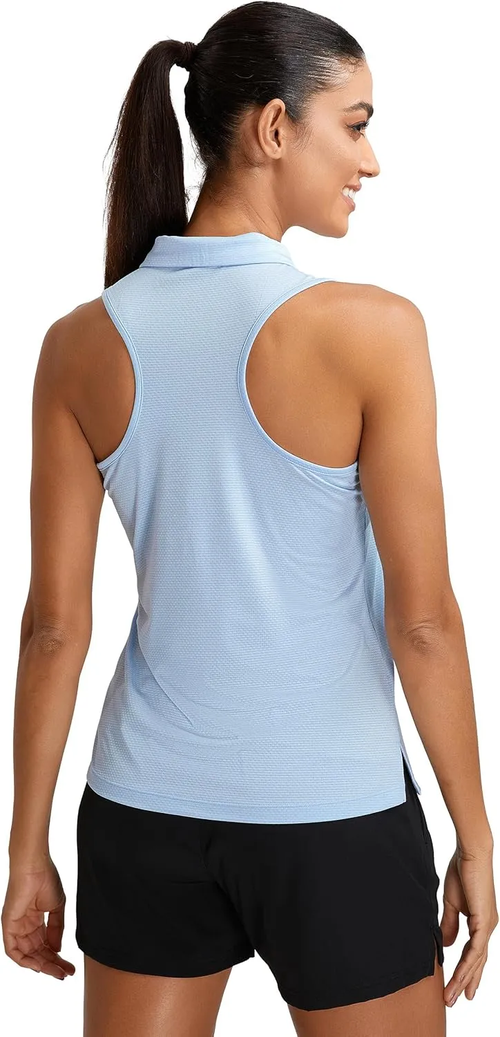 MathCat Womens Golf Polo Shirts, Sleeveless 1/4 Zip UPF 50  Tennis Tank Top, Racerback with Collar Athletic Shirt Quick Dry