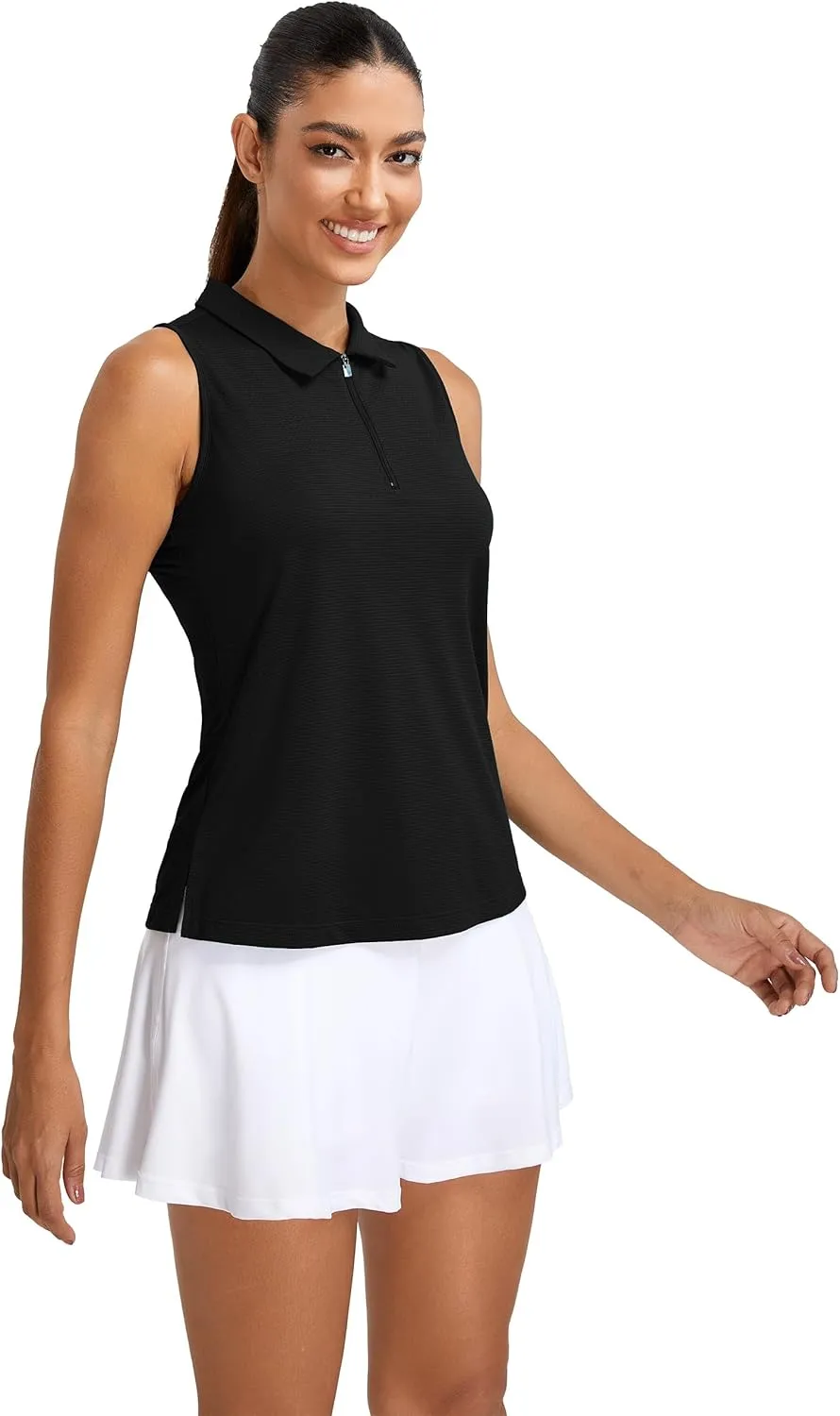MathCat Womens Golf Polo Shirts, Sleeveless 1/4 Zip UPF 50  Tennis Tank Top, Racerback with Collar Athletic Shirt Quick Dry