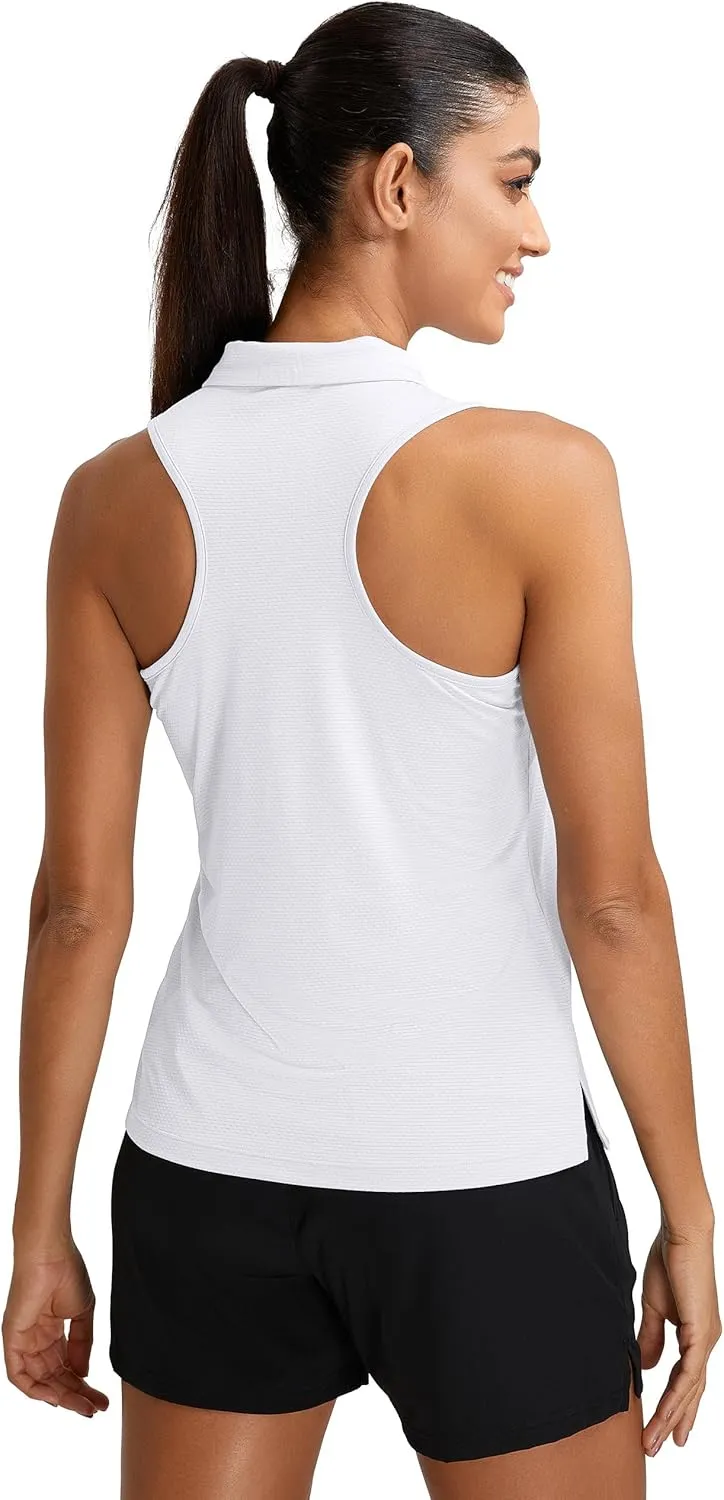 MathCat Womens Golf Polo Shirts, Sleeveless 1/4 Zip UPF 50  Tennis Tank Top, Racerback with Collar Athletic Shirt Quick Dry