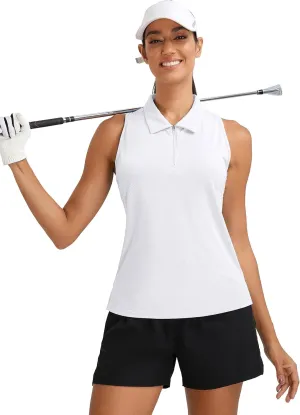 MathCat Womens Golf Polo Shirts, Sleeveless 1/4 Zip UPF 50  Tennis Tank Top, Racerback with Collar Athletic Shirt Quick Dry