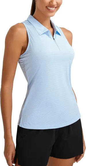 MathCat Womens Golf Polo Shirts, Sleeveless 1/4 Zip UPF 50  Tennis Tank Top, Racerback with Collar Athletic Shirt Quick Dry