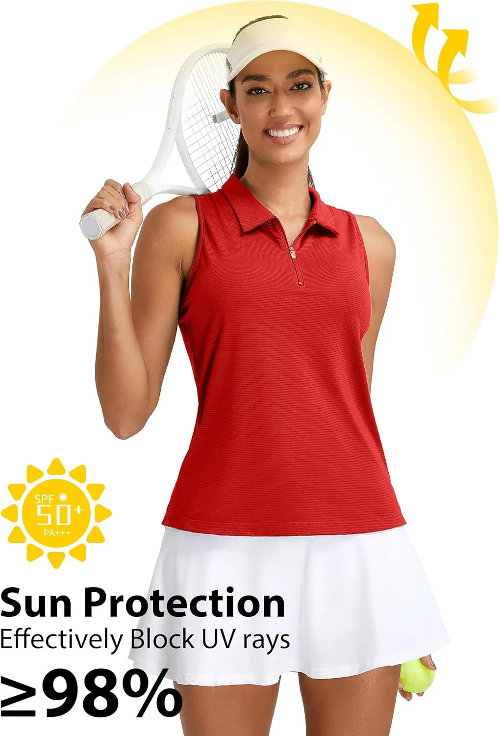 MathCat Womens Golf Polo Shirts, Sleeveless 1/4 Zip UPF 50  Tennis Tank Top, Racerback with Collar Athletic Shirt Quick Dry