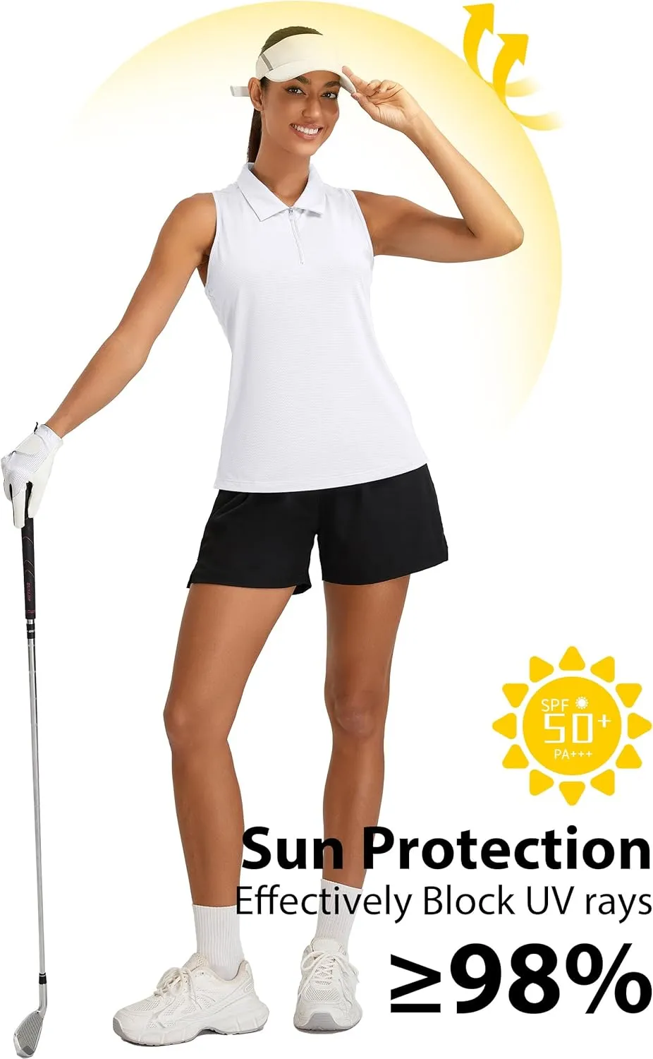 MathCat Womens Golf Polo Shirts, Sleeveless 1/4 Zip UPF 50  Tennis Tank Top, Racerback with Collar Athletic Shirt Quick Dry