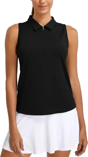 MathCat Womens Golf Polo Shirts, Sleeveless 1/4 Zip UPF 50  Tennis Tank Top, Racerback with Collar Athletic Shirt Quick Dry