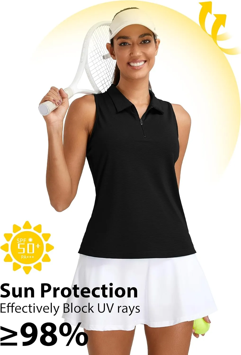 MathCat Womens Golf Polo Shirts, Sleeveless 1/4 Zip UPF 50  Tennis Tank Top, Racerback with Collar Athletic Shirt Quick Dry