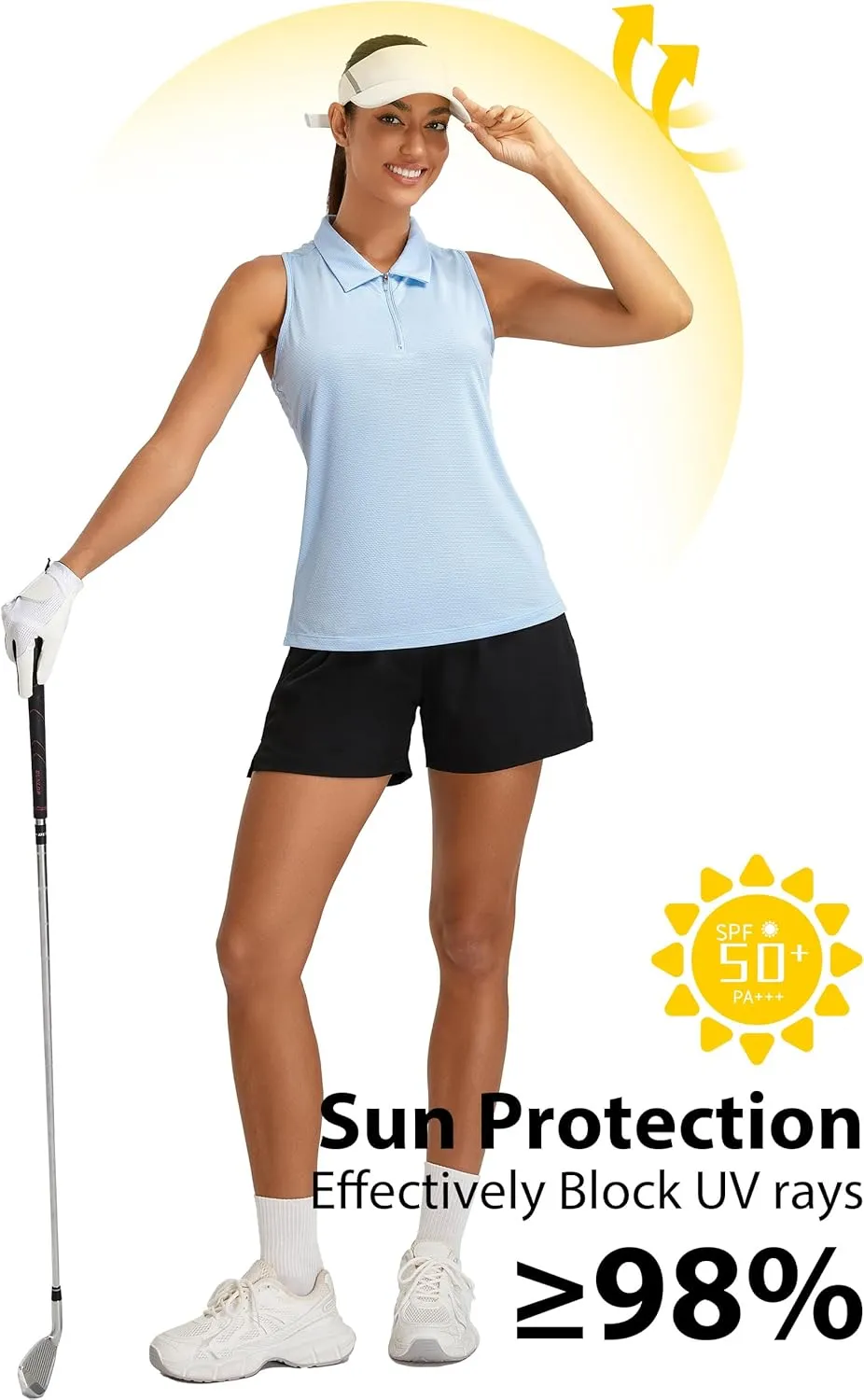 MathCat Womens Golf Polo Shirts, Sleeveless 1/4 Zip UPF 50  Tennis Tank Top, Racerback with Collar Athletic Shirt Quick Dry