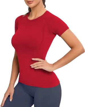 MathCat Workout Shirts for Women, Workout Tops for Women, Yoga Short Sleeve Shirts Soft Seamless Gym Shirts
