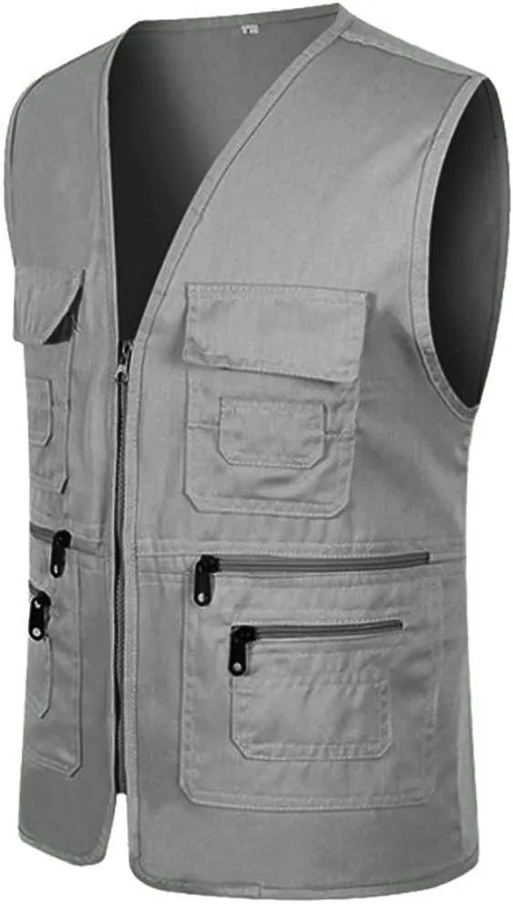 Men Casual Zipper Vest Multi Pockets Sleeveless Waterproof Windproof Spring Gilet Jacket Work Utility Vest for Camp Oversize