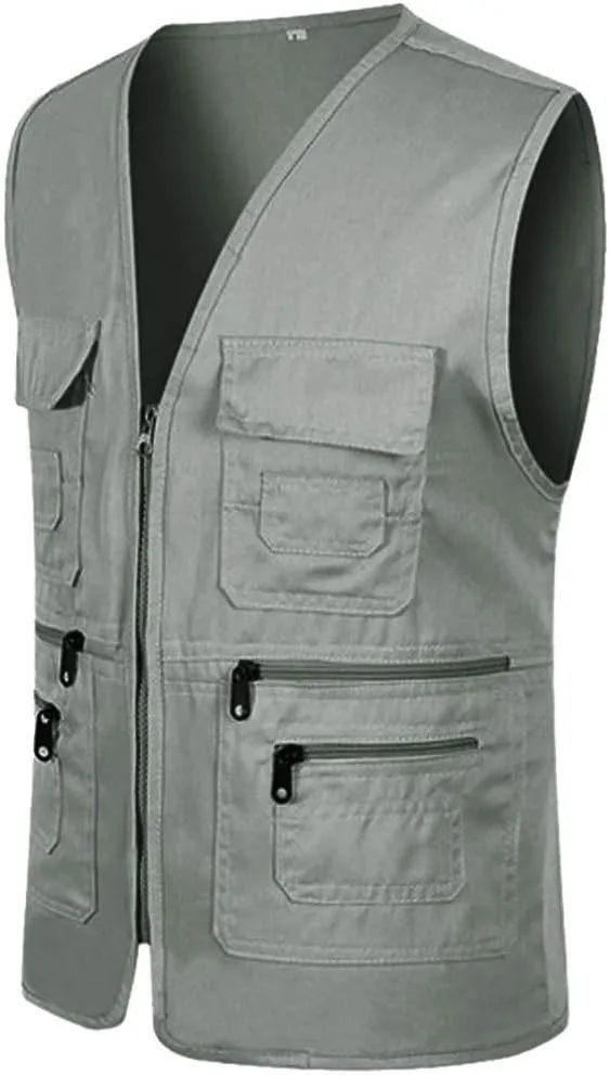 Men Casual Zipper Vest Multi Pockets Sleeveless Waterproof Windproof Spring Gilet Jacket Work Utility Vest for Camp Oversize