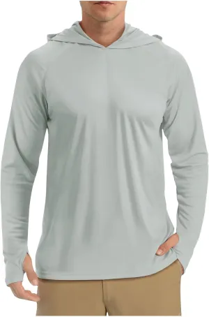 Men UPF 50  Sun Protection Hoodie Shirt Long Sleeve UV SPF Quick Dry Hood T-Shirt Rash Guard Athletic Fishing Outdoor